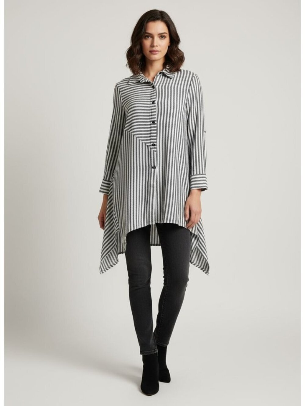 Soft Surroundings Womens Striped Button-Down Tunic Size M Comfy